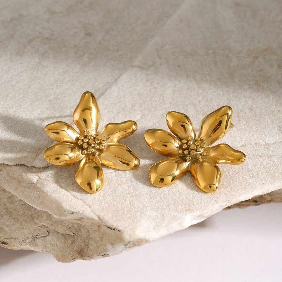 Stainless Steel Flower Earrings Gold / One Size Apparel and Accessories