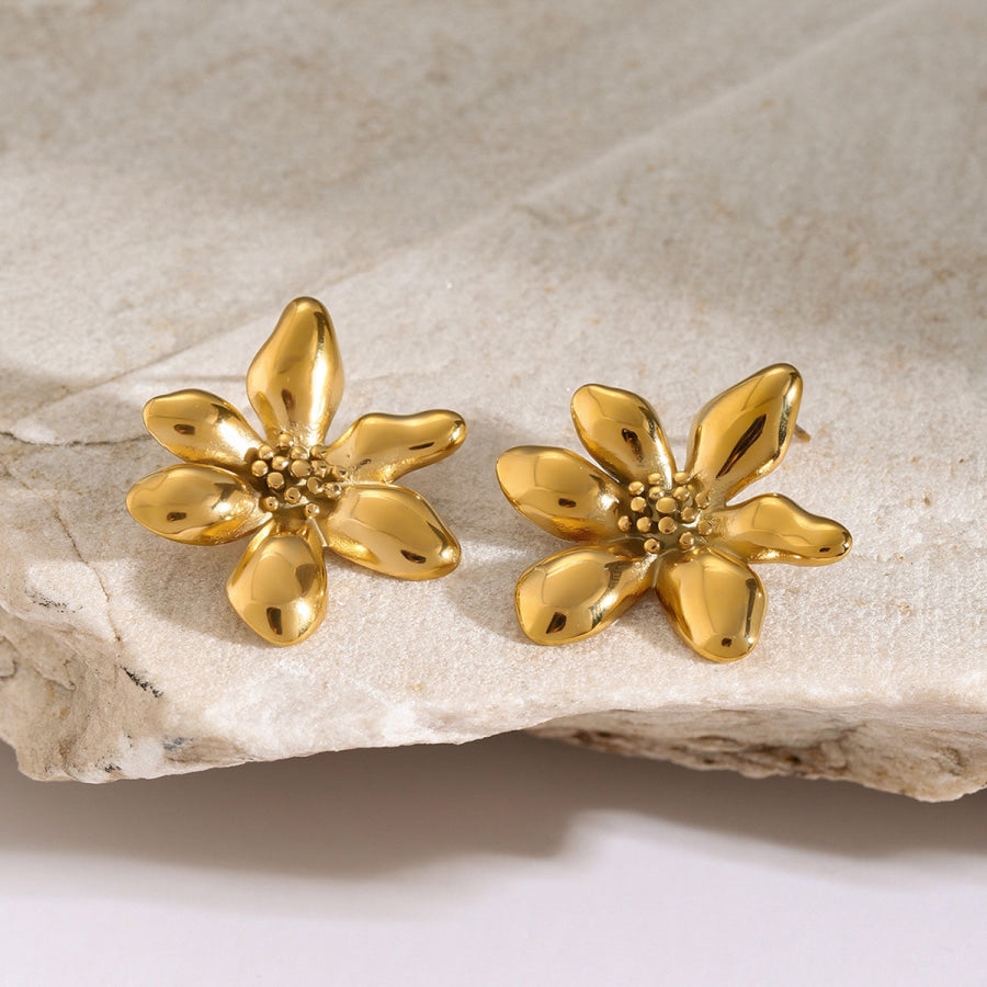 Stainless Steel Flower Earrings Gold / One Size Apparel and Accessories