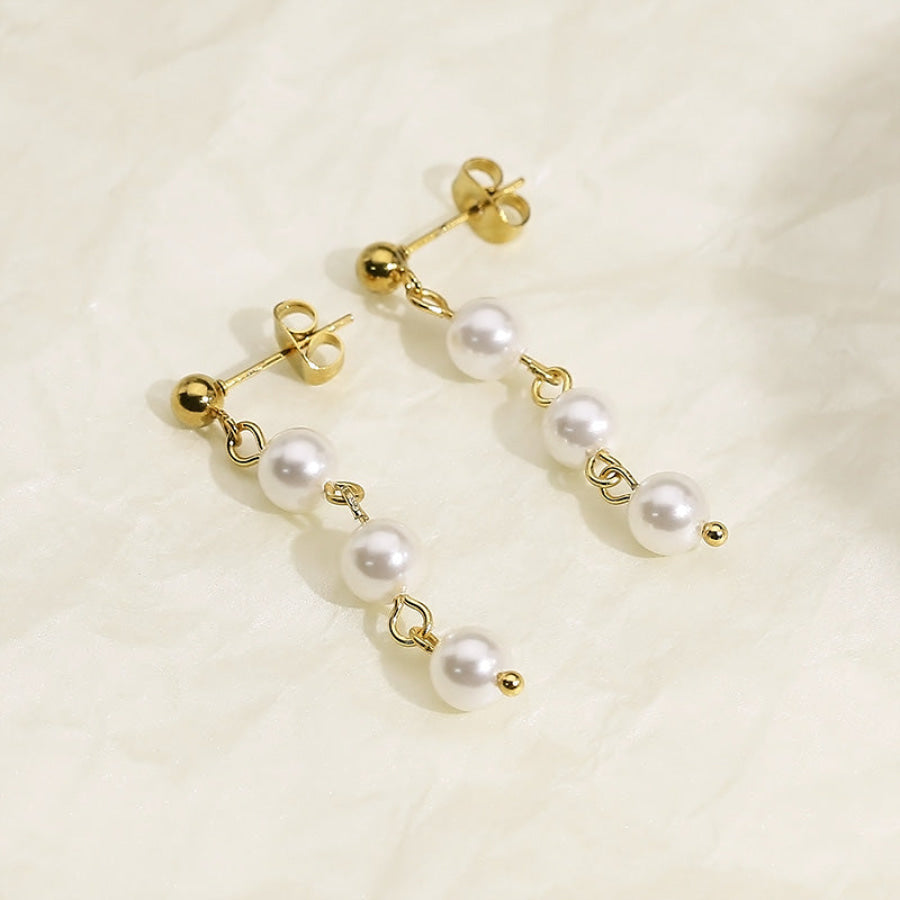Stainless Steel Freshwater Pearl Earrings Gold / One Size Apparel and Accessories