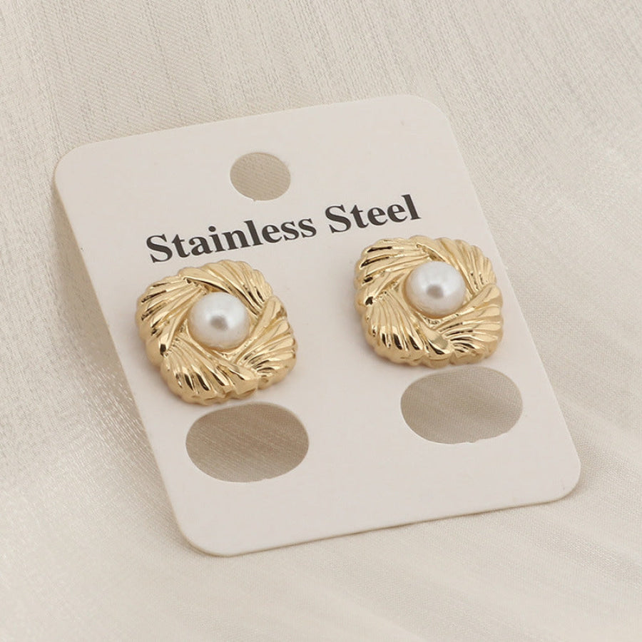 Stainless Steel Geometric Stud Earrings Gold / One Size Apparel and Accessories