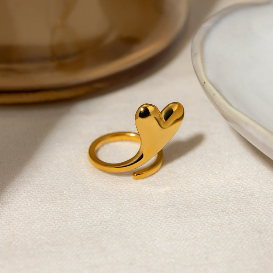 Stainless Steel Heart Bypass Ring Gold / One Size