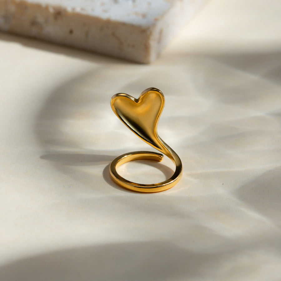 Stainless Steel Heart Bypass Ring Gold / One Size