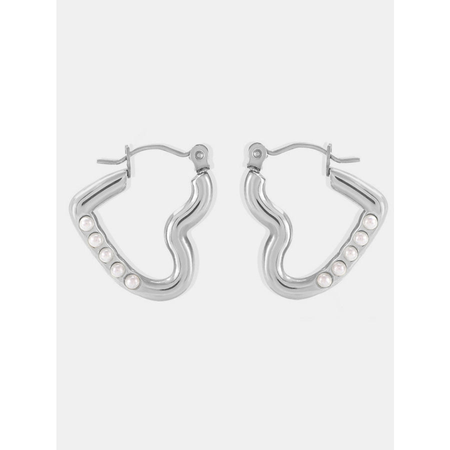 Stainless Steel Heart Earrings Silver/Bead / One Size Apparel and Accessories