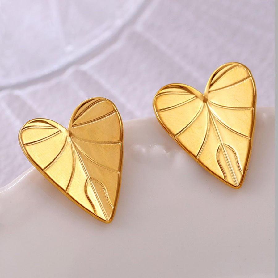 Stainless Steel Heart Leaf Stud Earring Gold / One Size Apparel and Accessories