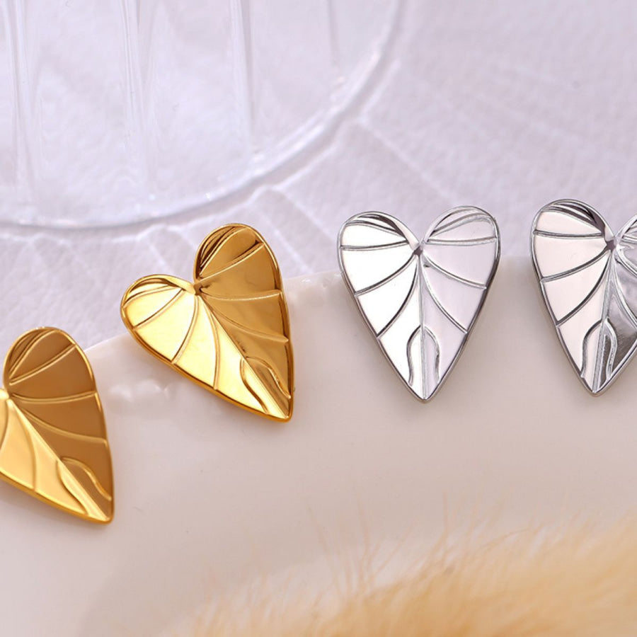 Stainless Steel Heart Leaf Stud Earring Apparel and Accessories