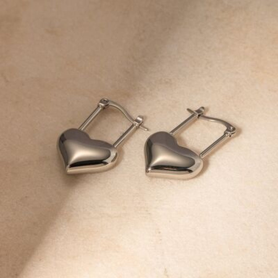 Stainless Steel Heart Lock Drop Earrings Silver / One Size Apparel and Accessories
