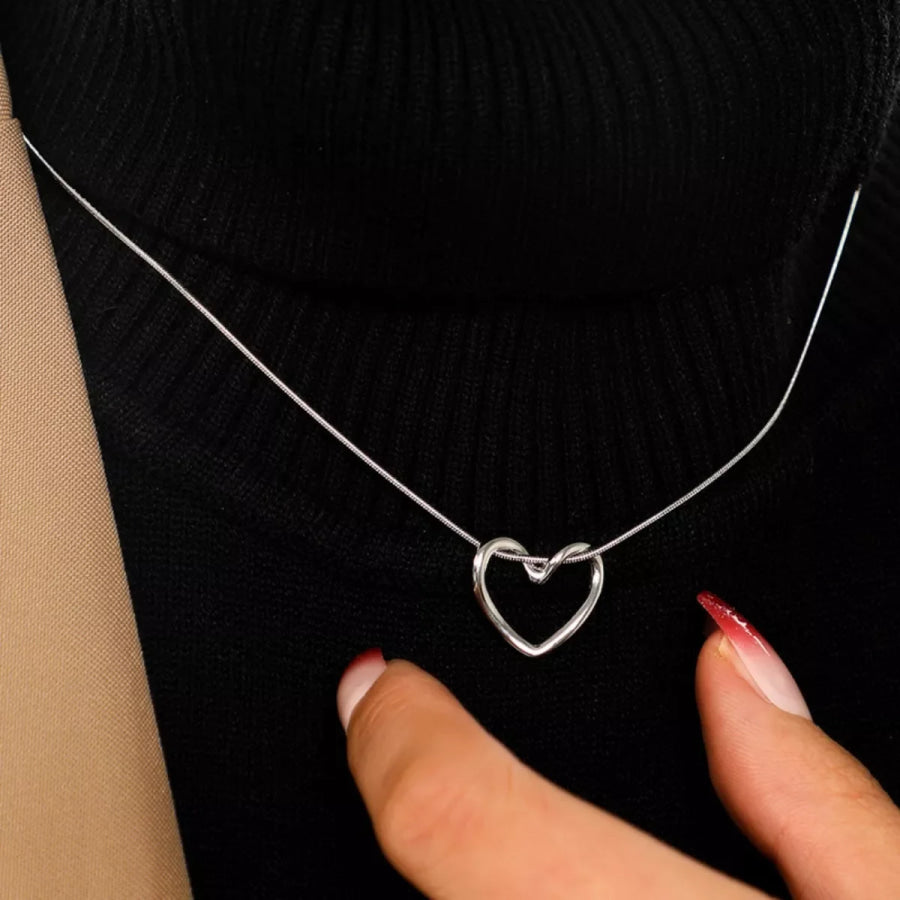 Stainless Steel Heart Necklace Silver / onesize Apparel and Accessories