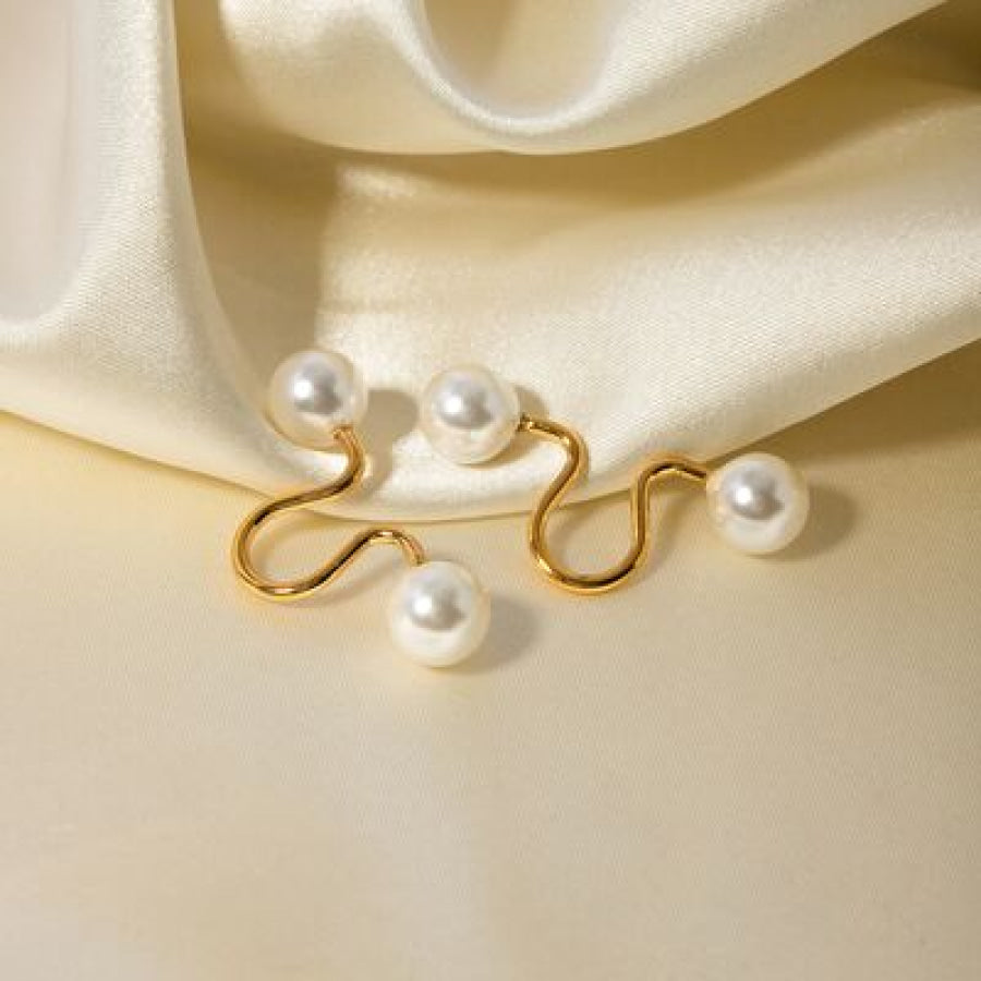 Stainless Steel Imitation Pearl Cuff Earrings Gold / One Size Apparel and Accessories