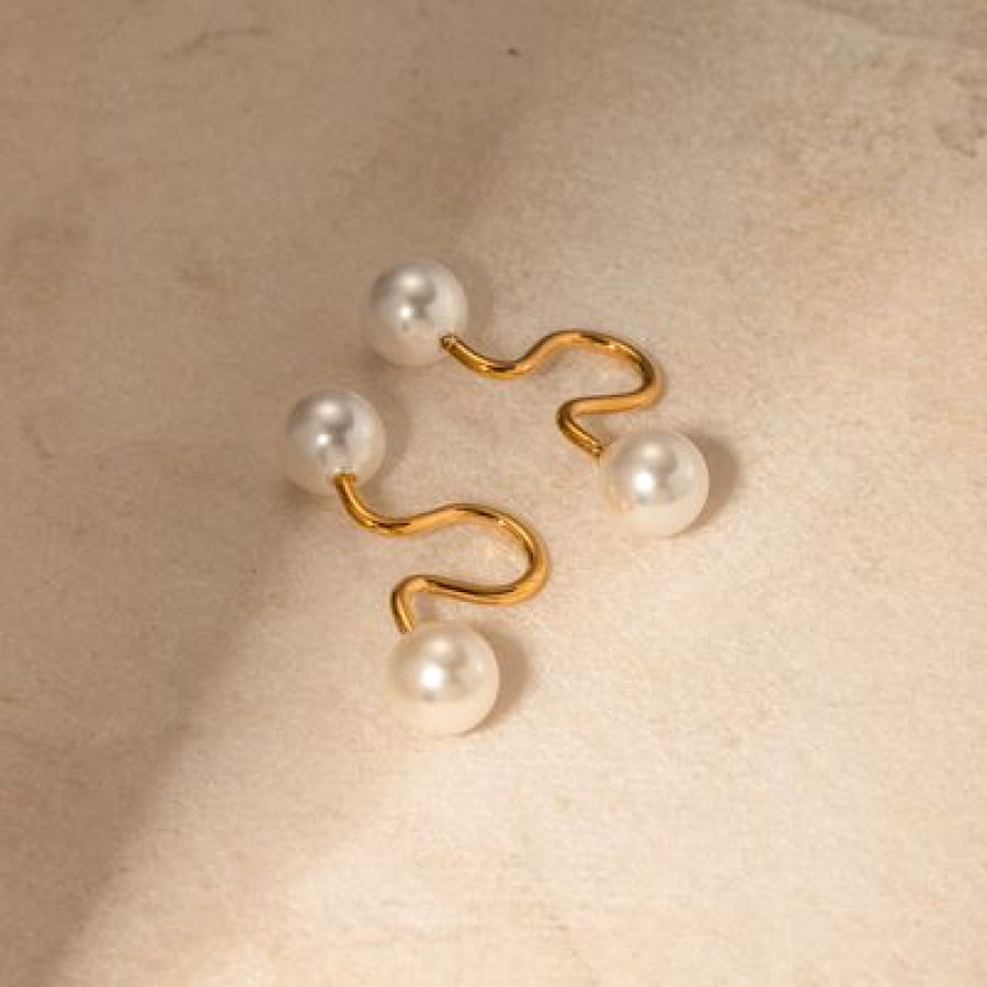Stainless Steel Imitation Pearl Cuff Earrings Gold / One Size Apparel and Accessories