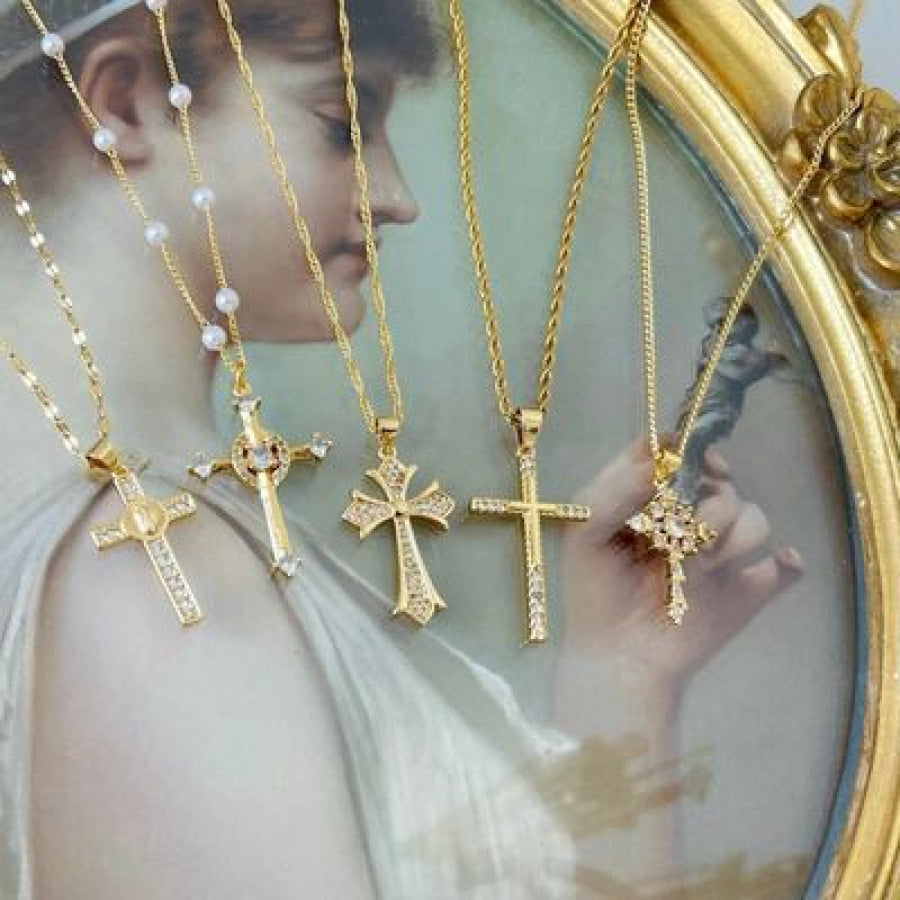Stainless Steel Inlaid Zircon Cross Necklace Apparel and Accessories