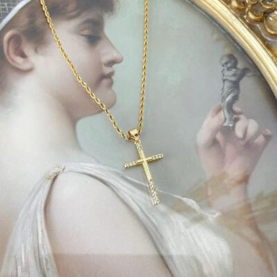 Stainless Steel Inlaid Zircon Cross Necklace Apparel and Accessories