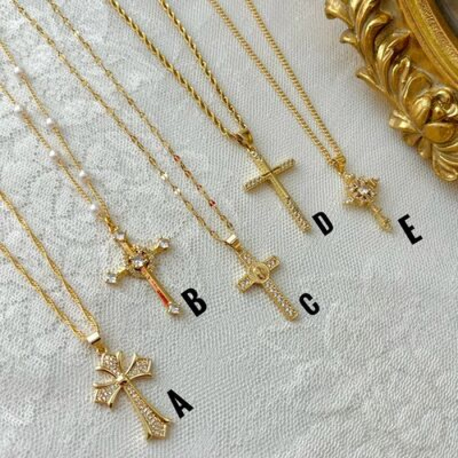 Stainless Steel Inlaid Zircon Cross Necklace Apparel and Accessories