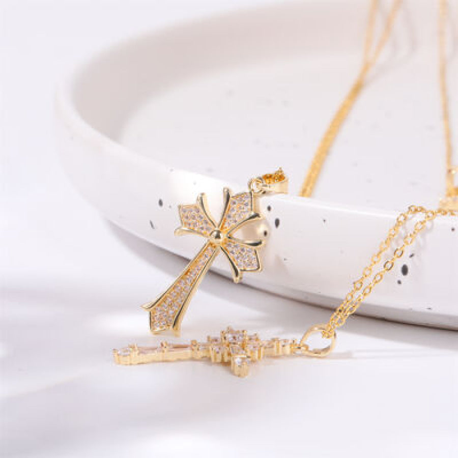 Stainless Steel Inlaid Zircon Cross Necklace Apparel and Accessories