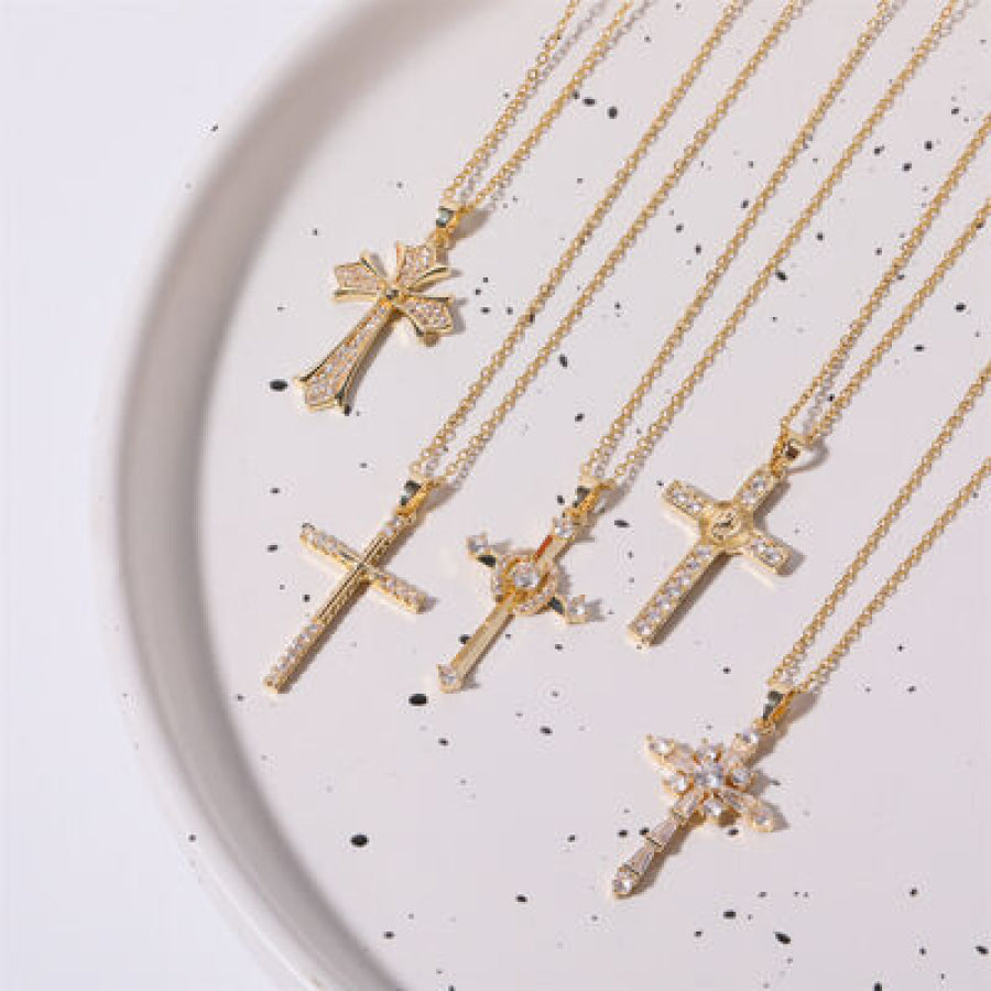 Stainless Steel Inlaid Zircon Cross Necklace Apparel and Accessories