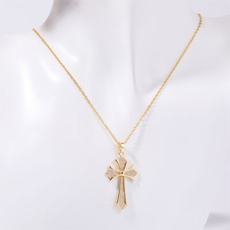 Stainless Steel Inlaid Zircon Cross Necklace Style A / One Size Apparel and Accessories