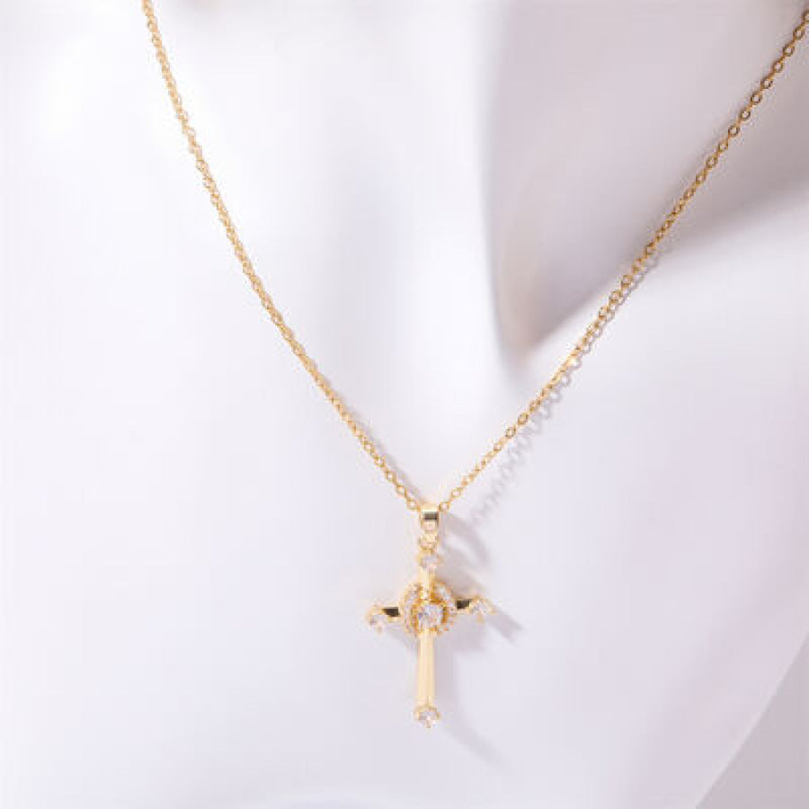 Stainless Steel Inlaid Zircon Cross Necklace Style B / One Size Apparel and Accessories