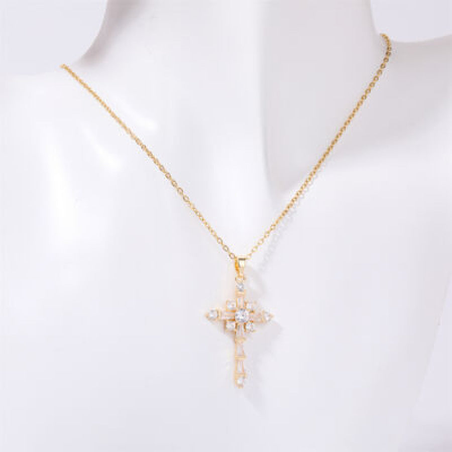 Stainless Steel Inlaid Zircon Cross Necklace Style E / One Size Apparel and Accessories
