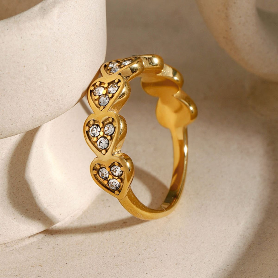 Stainless Steel Inlaid Zircon Heart Ring Gold / 7 Apparel and Accessories