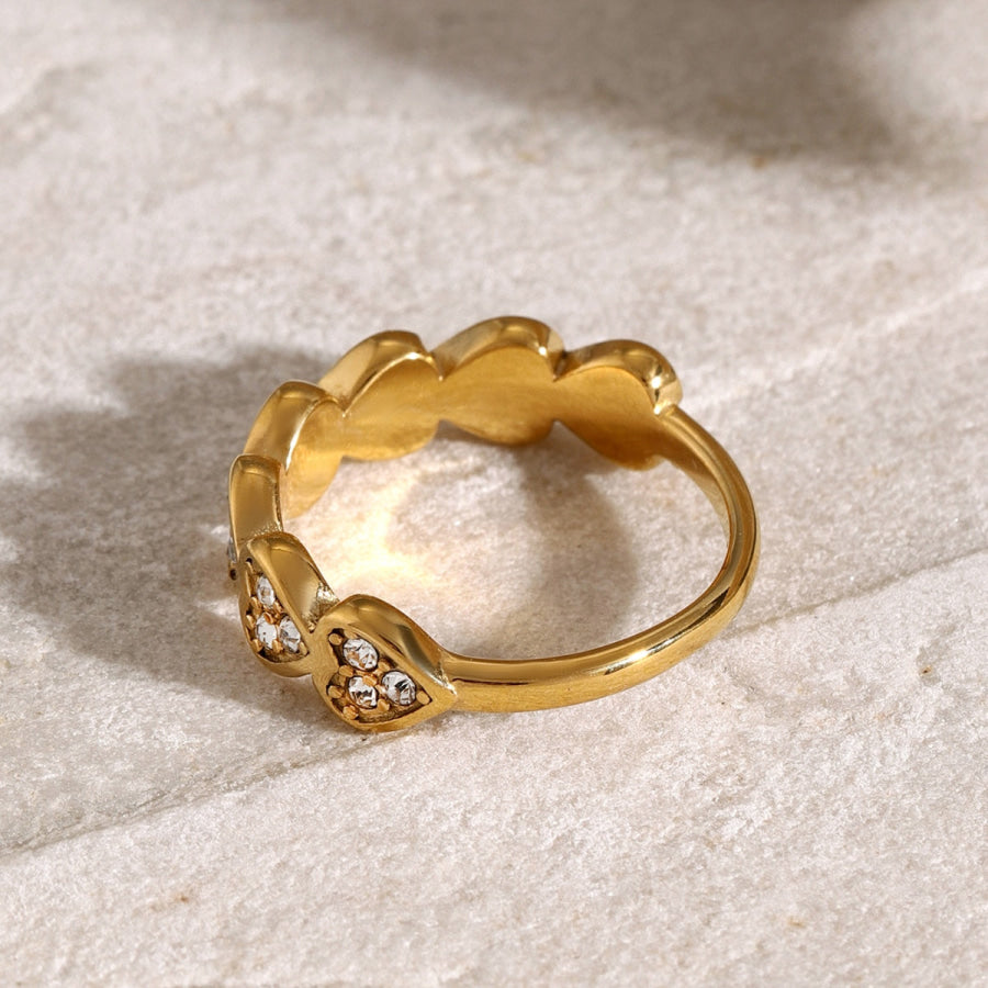 Stainless Steel Inlaid Zircon Heart Ring Gold / 7 Apparel and Accessories