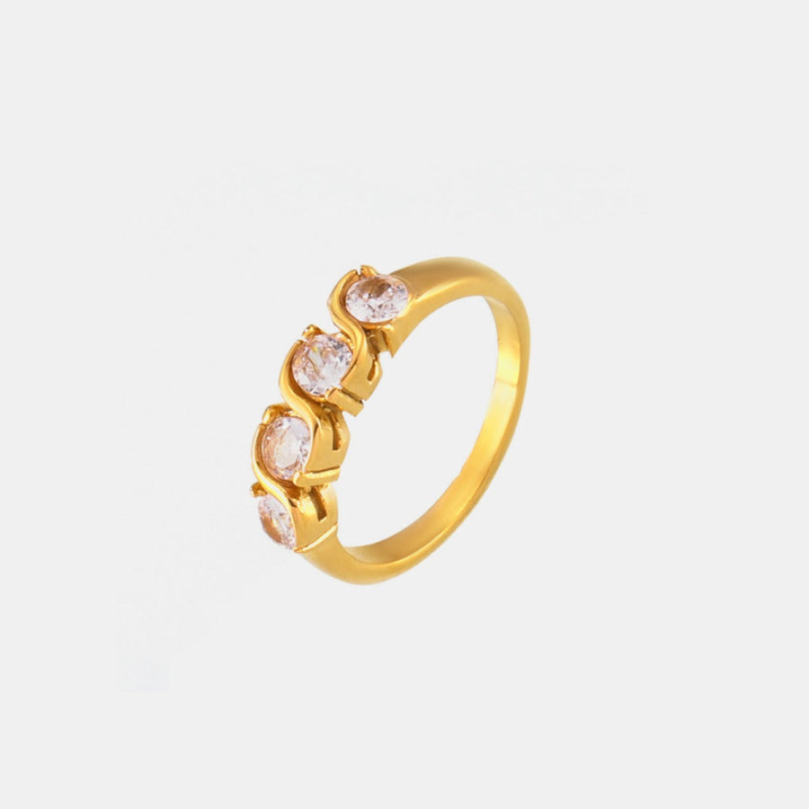 Stainless Steel Inlaid Zircon Ring Gold / 6 Apparel and Accessories