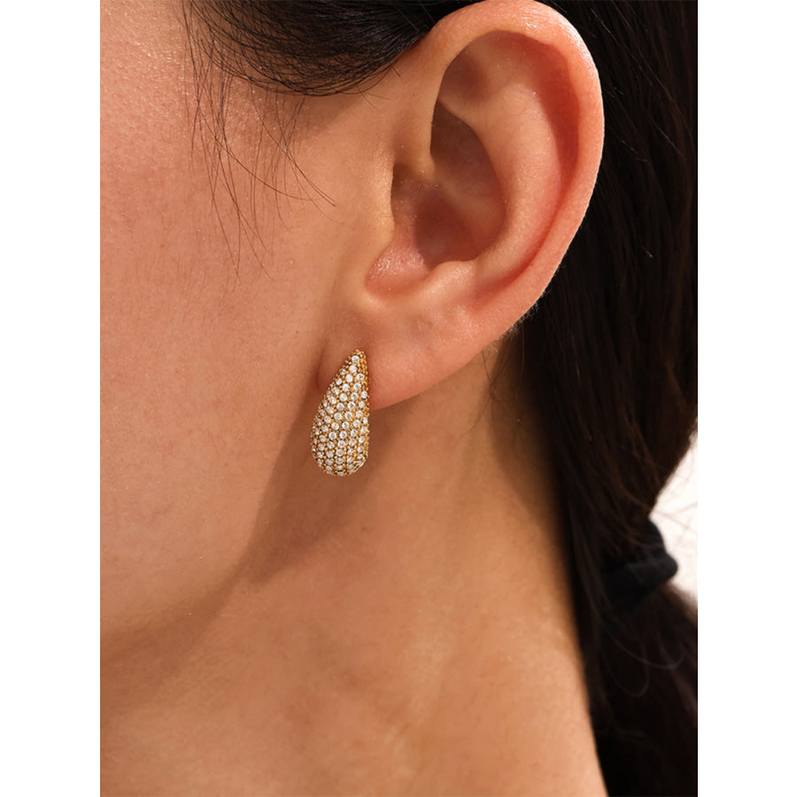 Stainless Steel Inlaid Zircon Teardrop Earrings Gold / One Size Apparel and Accessories