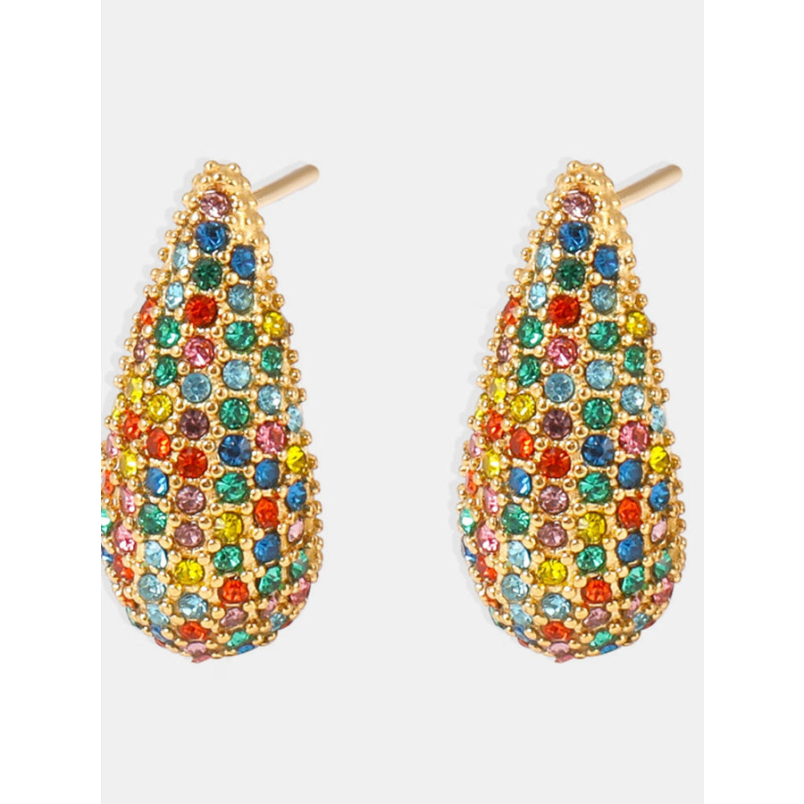 Stainless Steel Inlaid Zircon Teardrop Earrings Multicolor(gold) / One Size Apparel and Accessories