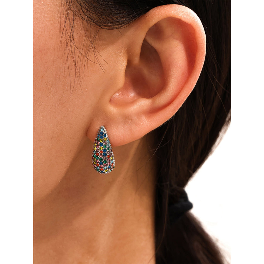 Stainless Steel Inlaid Zircon Teardrop Earrings Multicolor(silver) / One Size Apparel and Accessories