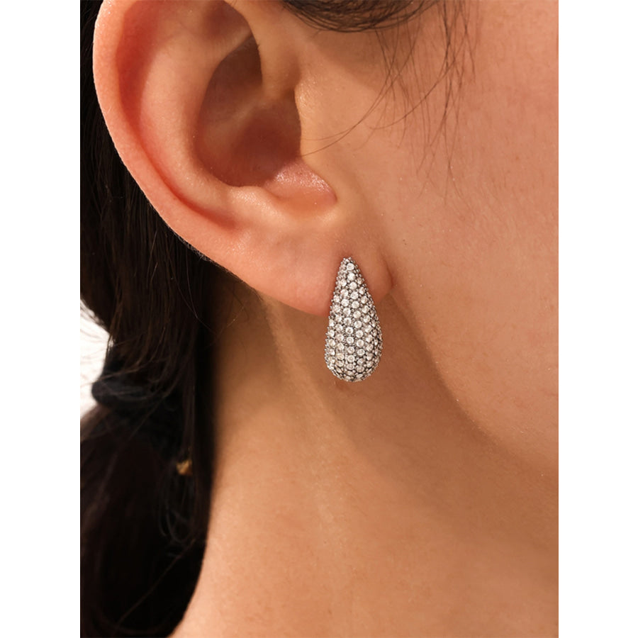 Stainless Steel Inlaid Zircon Teardrop Earrings Silver / One Size Apparel and Accessories