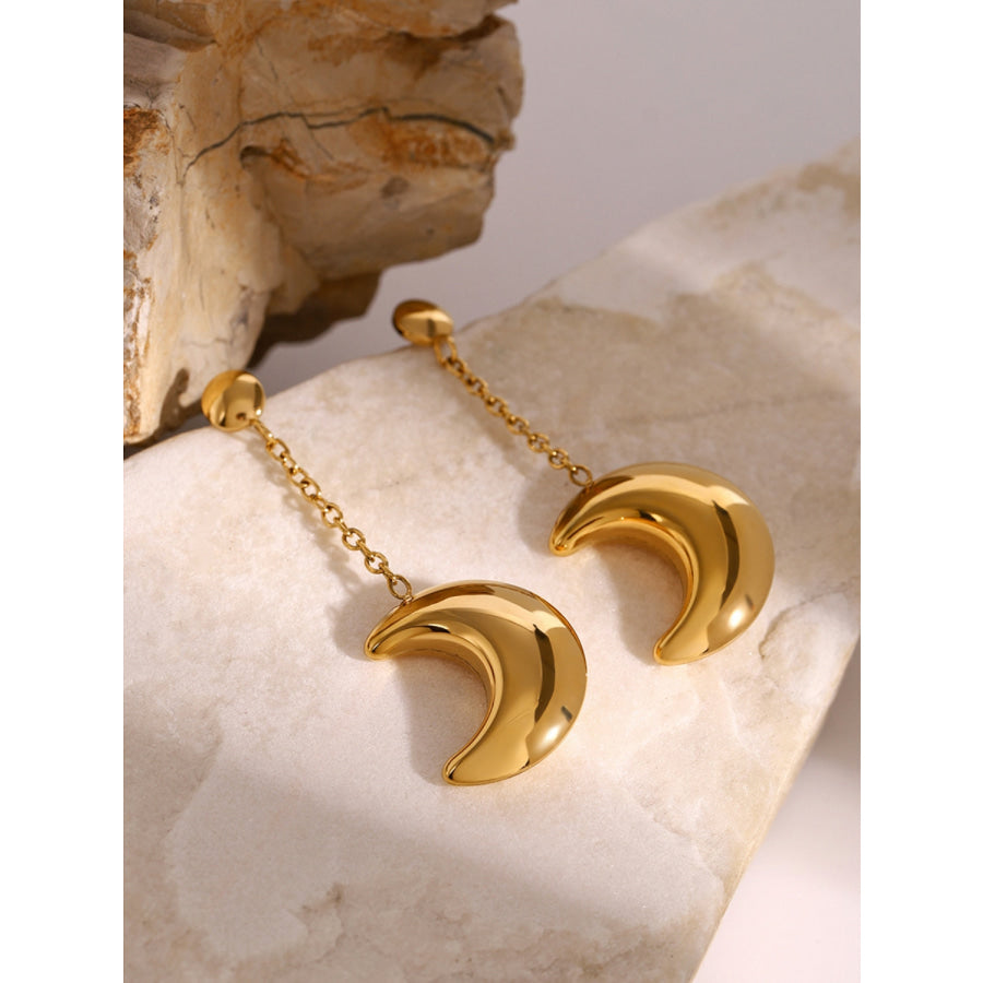 Stainless Steel Moon Dangle Earrings Gold / One Size Apparel and Accessories