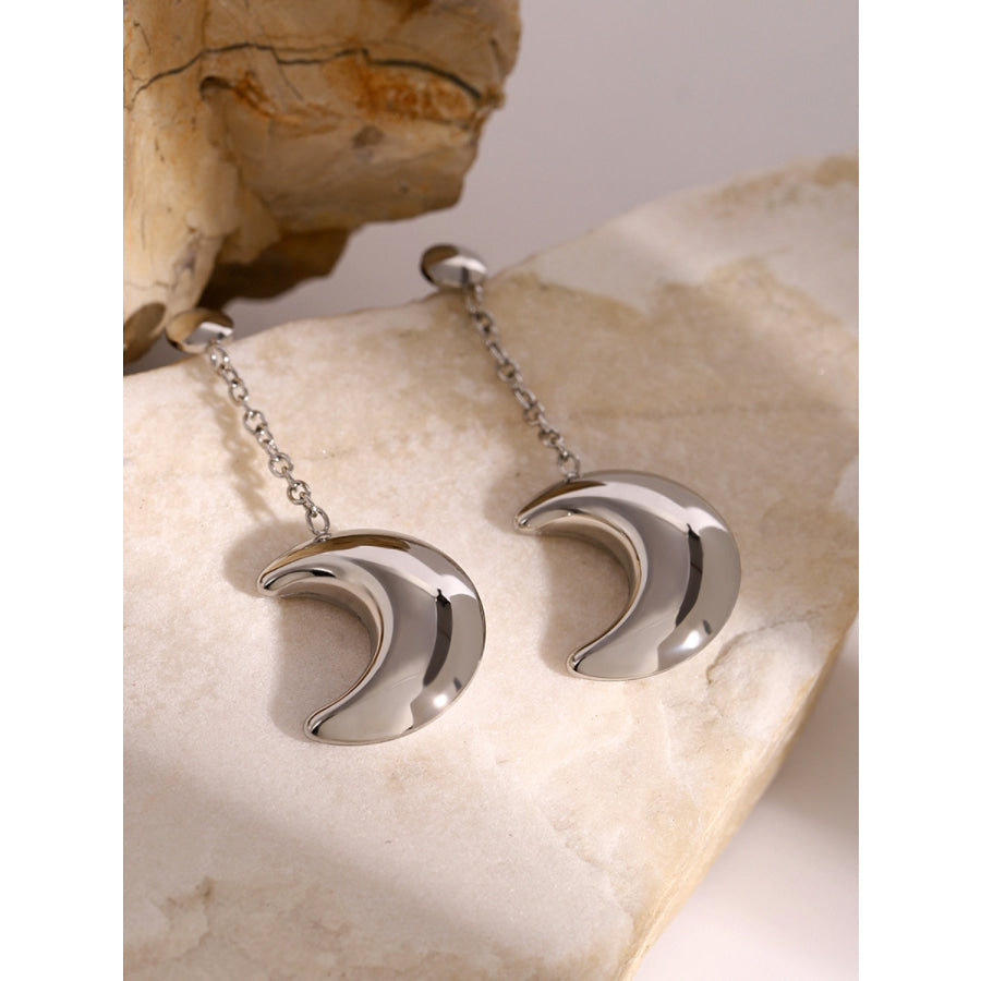 Stainless Steel Moon Dangle Earrings Silver / One Size Apparel and Accessories