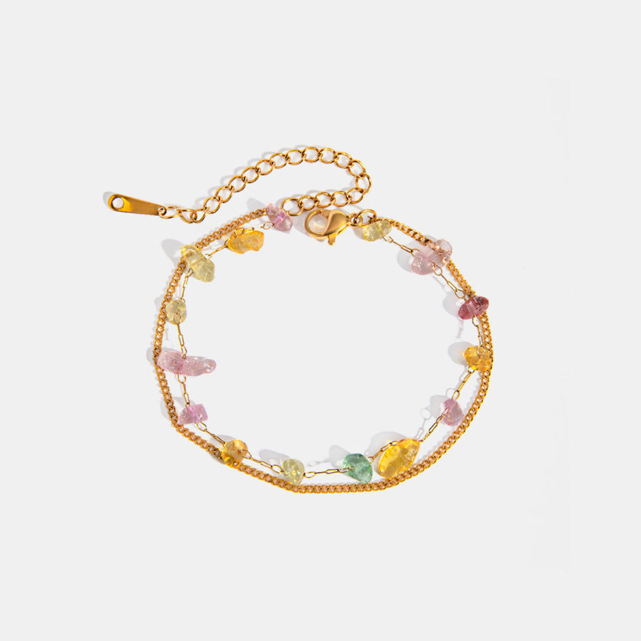 Stainless Steel Natural Stone Double Layered Bracelet Gold / One Size Apparel and Accessories
