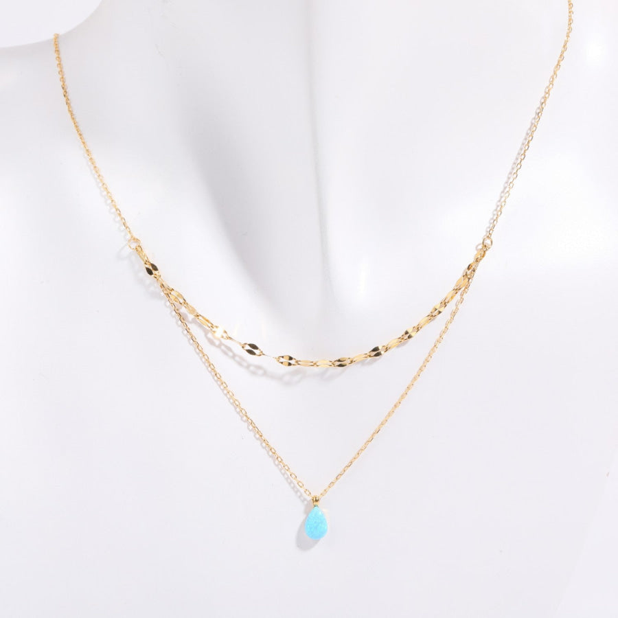 Stainless Steel Opal Pendant Necklace Apparel and Accessories