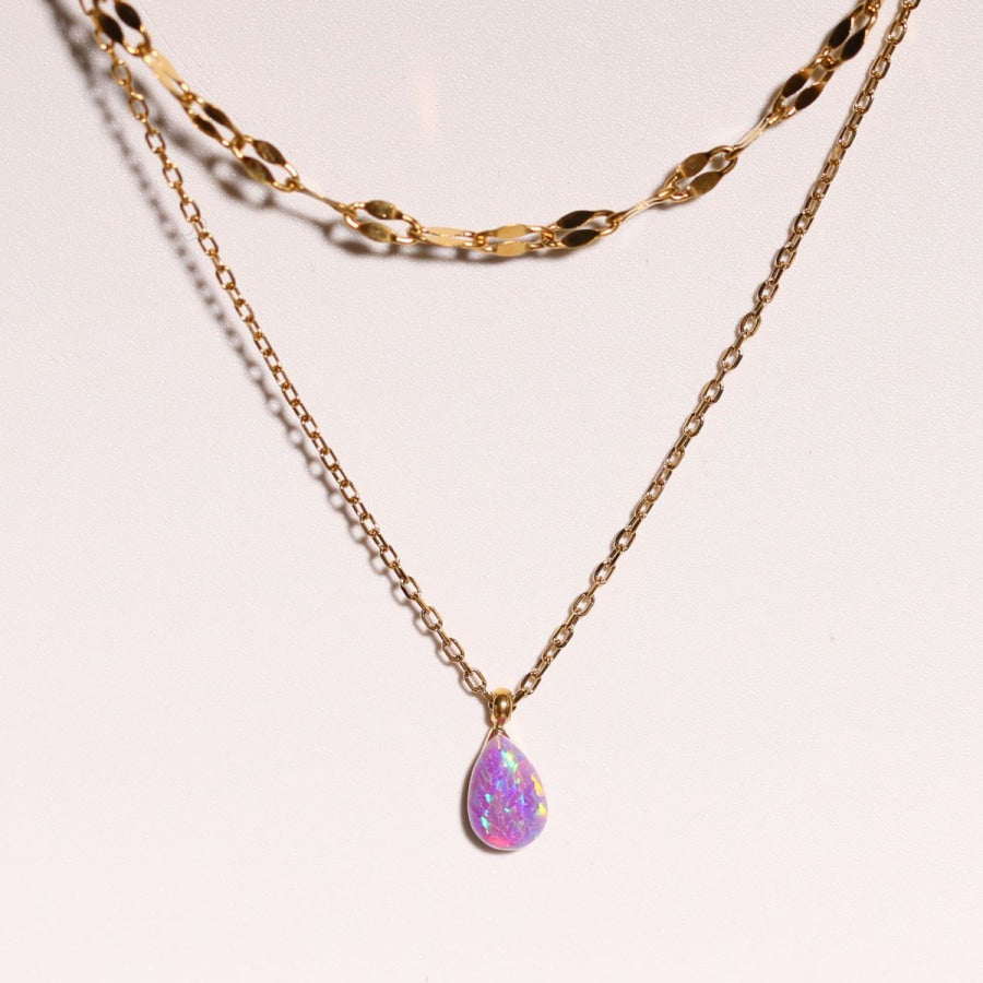 Stainless Steel Opal Pendant Necklace Purple / One Size Apparel and Accessories