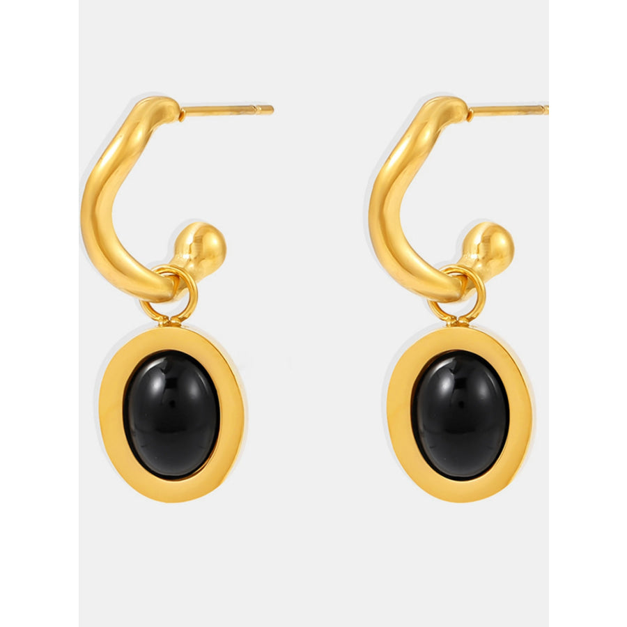 Stainless Steel Oval Drop Earrings Golden black agate / One Size Apparel and Accessories