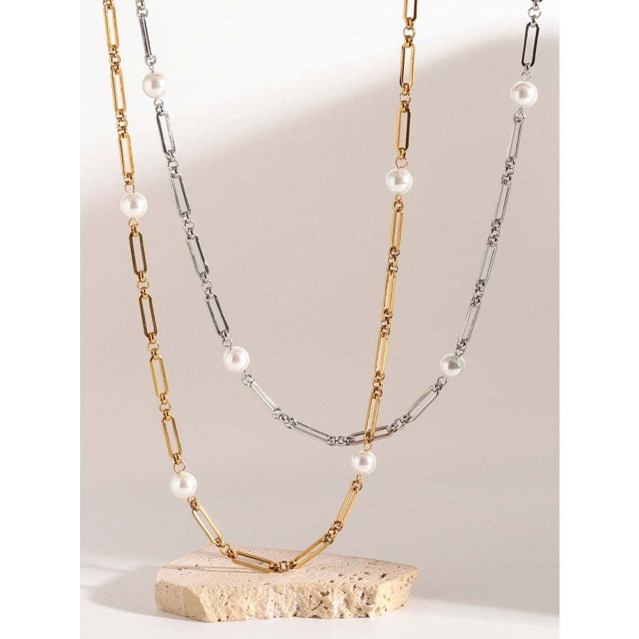 Stainless Steel Pearl Chain Necklace Apparel and Accessories