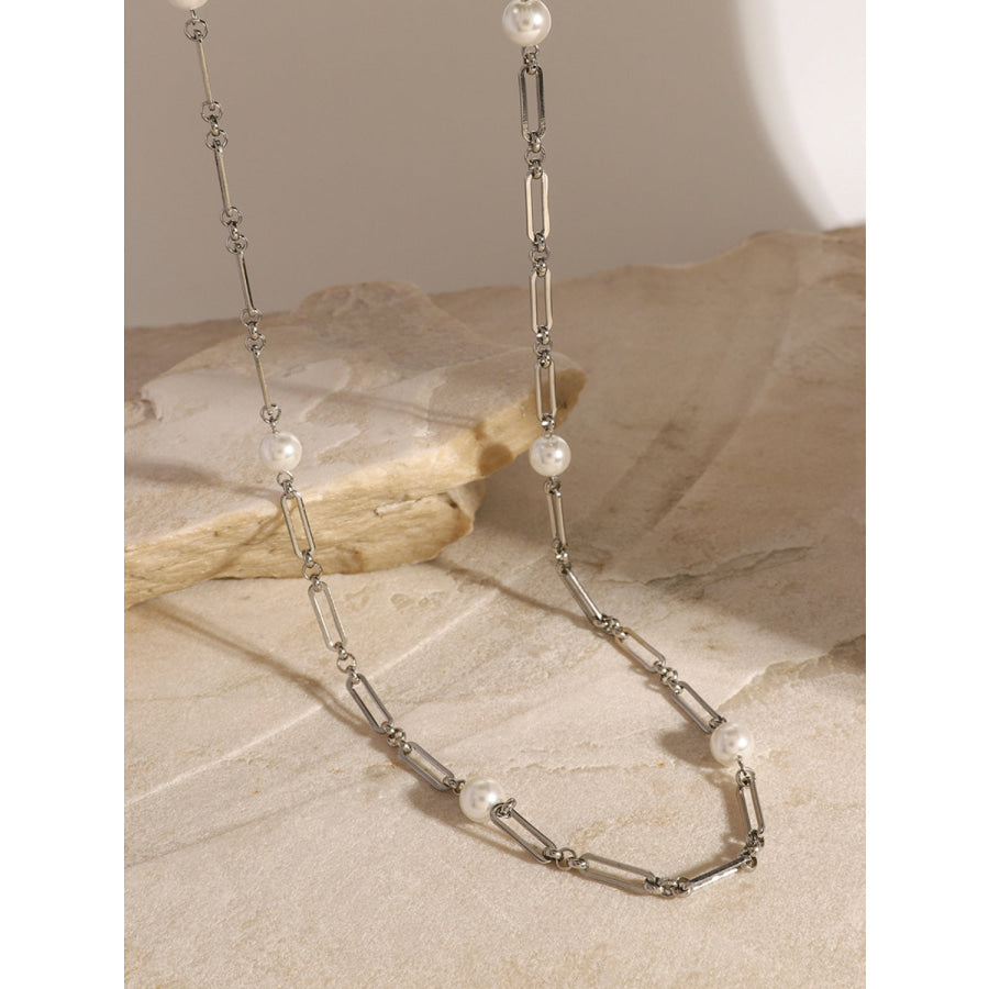 Stainless Steel Pearl Chain Necklace Apparel and Accessories