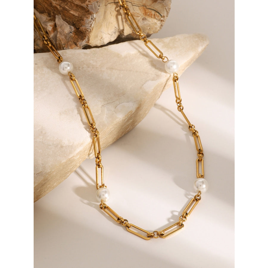 Stainless Steel Pearl Chain Necklace Apparel and Accessories