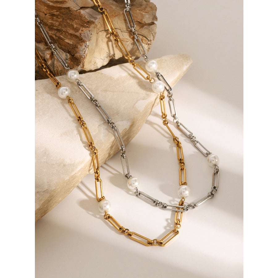 Stainless Steel Pearl Chain Necklace Apparel and Accessories