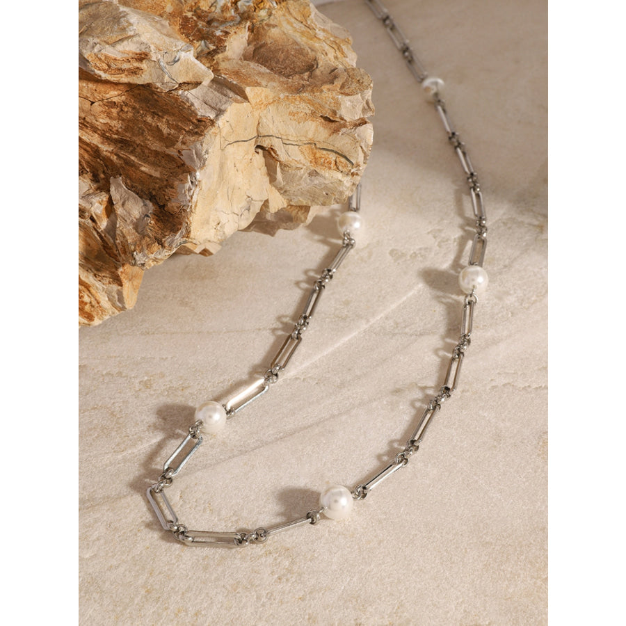 Stainless Steel Pearl Chain Necklace Apparel and Accessories