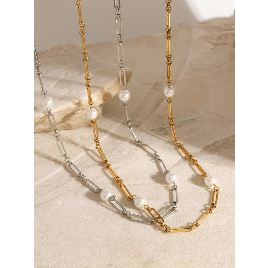 Stainless Steel Pearl Chain Necklace Apparel and Accessories