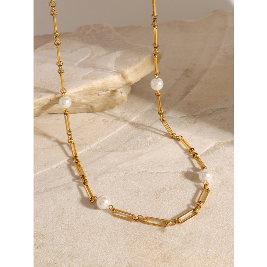 Stainless Steel Pearl Chain Necklace Apparel and Accessories