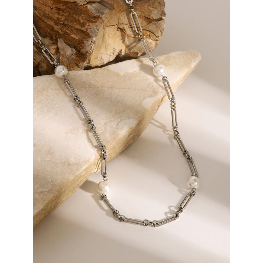 Stainless Steel Pearl Chain Necklace Apparel and Accessories