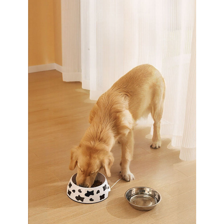 Stainless Steel Pet Bowl Cow Pattern / S Apparel and Accessories