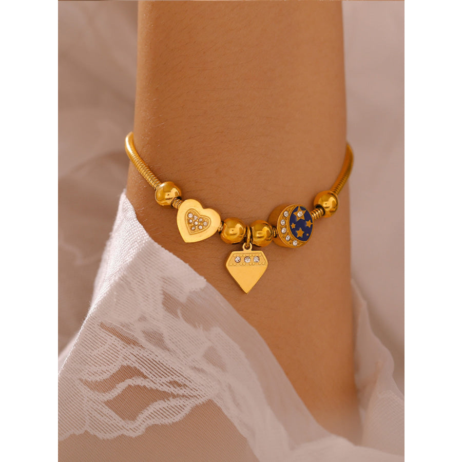 Stainless Steel Rhinestone Charm Bracelet Gold / One Size Apparel and Accessories