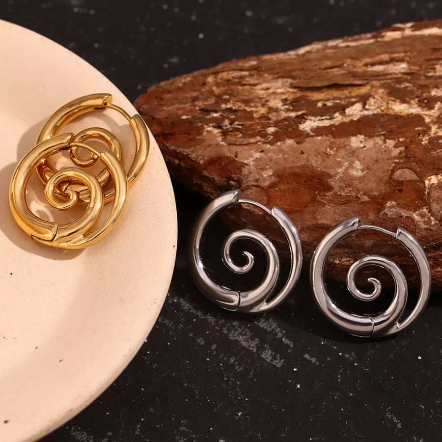 Stainless Steel Spiral Hoop Earrings Gold / onesize Apparel and Accessories