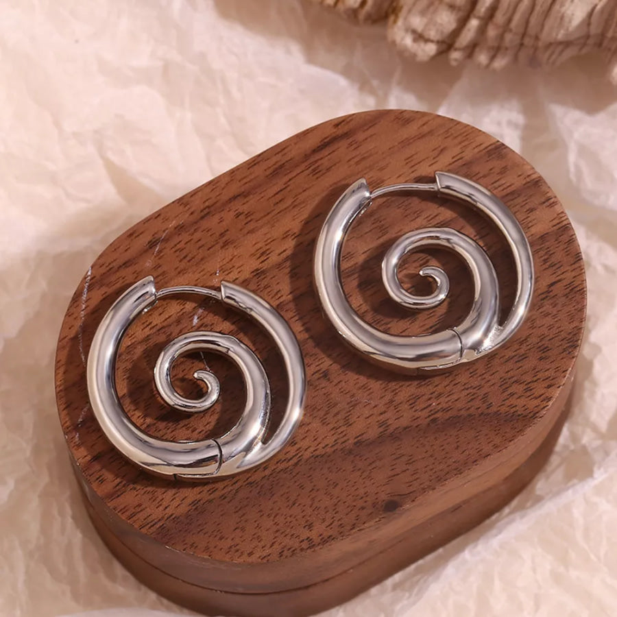 Stainless Steel Spiral Hoop Earrings Silver / onesize Apparel and Accessories