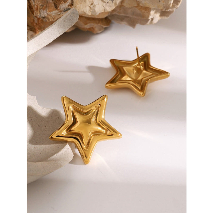 Stainless Steel Star Stud Earrings Gold / One Size Apparel and Accessories