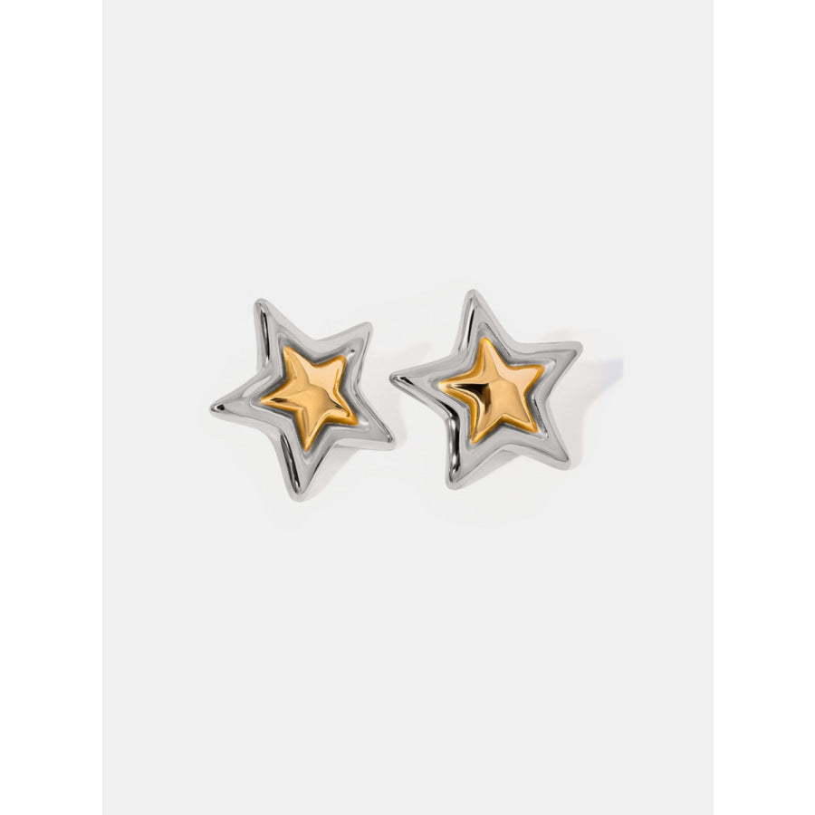 Stainless Steel Star Stud Earrings Silver / One Size Apparel and Accessories