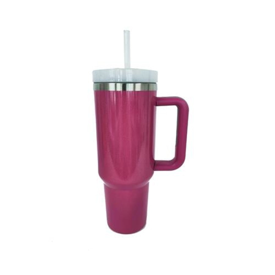 Stainless Steel Tumbler with Handle and Straw Deep Rose / One Size Drinkware