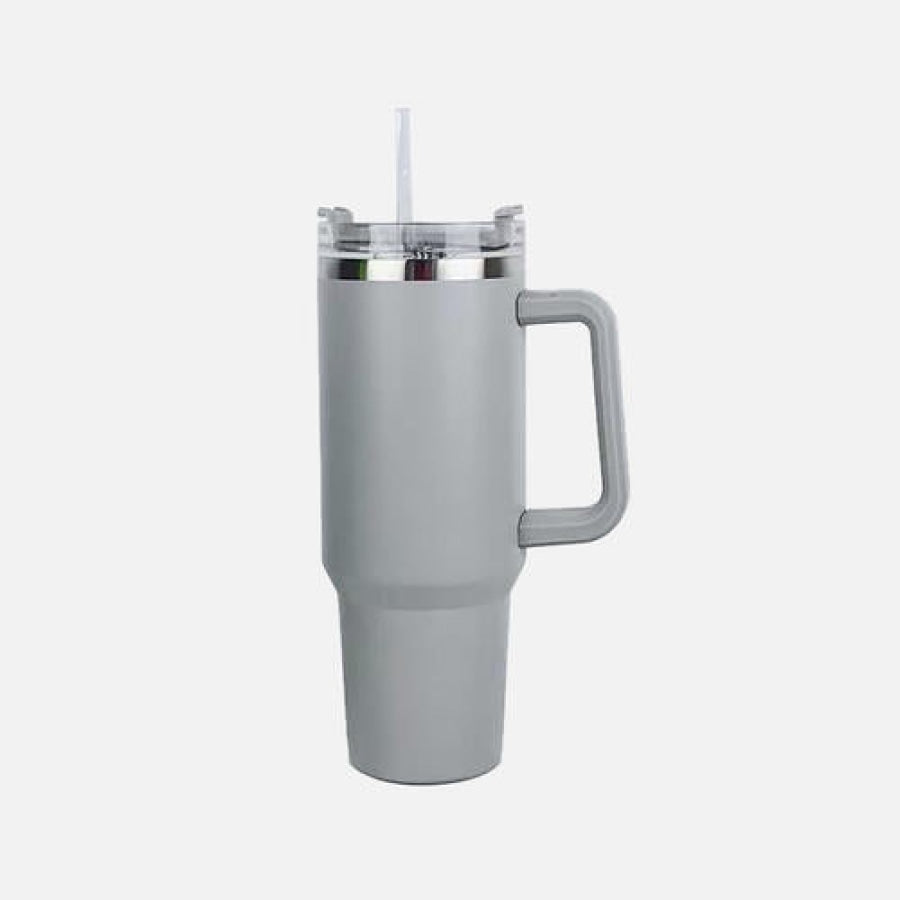 Stainless Steel Tumbler with Handle and Straw Light Gray / One Size Drinkware